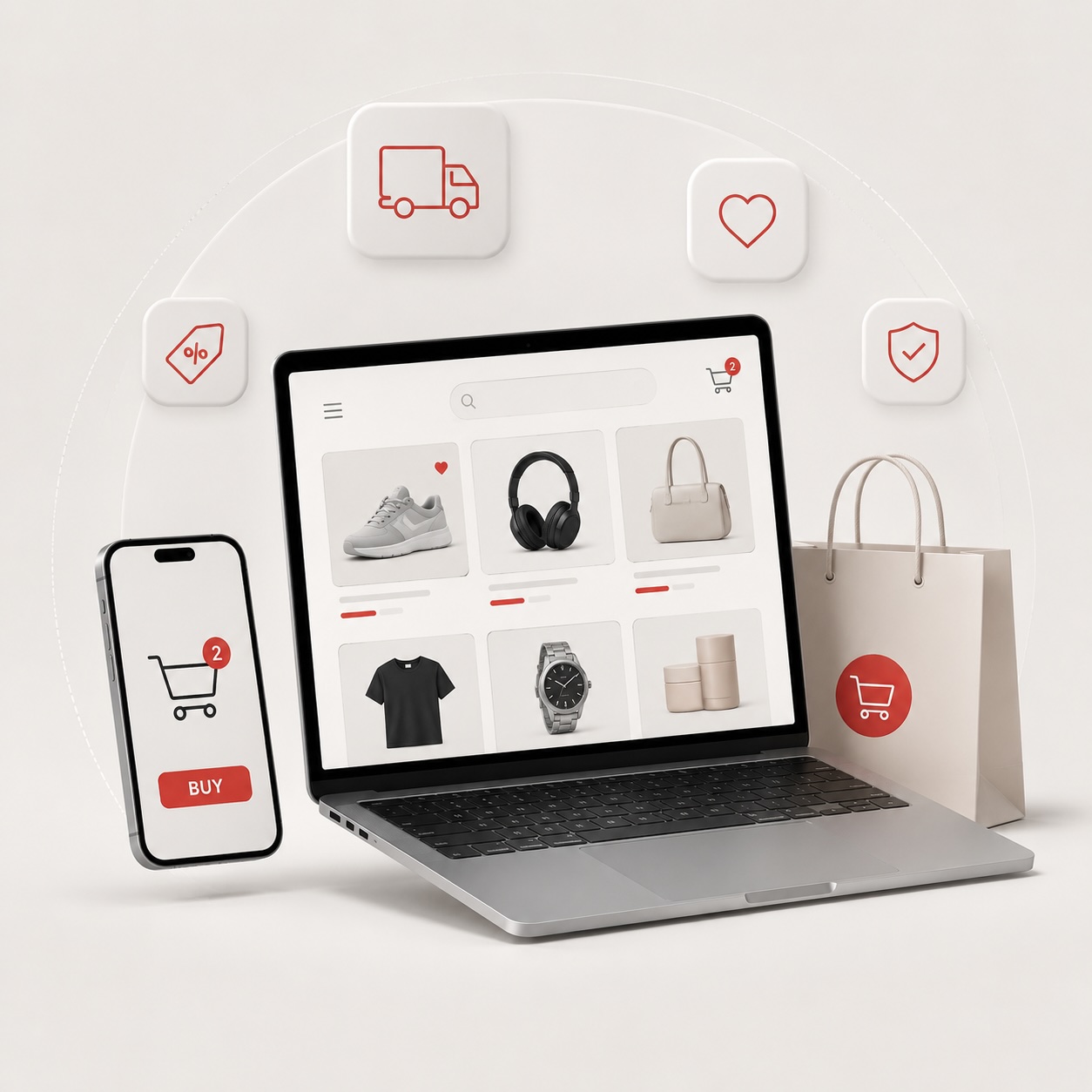 Online-Shopping auf Laptop und Smartphone